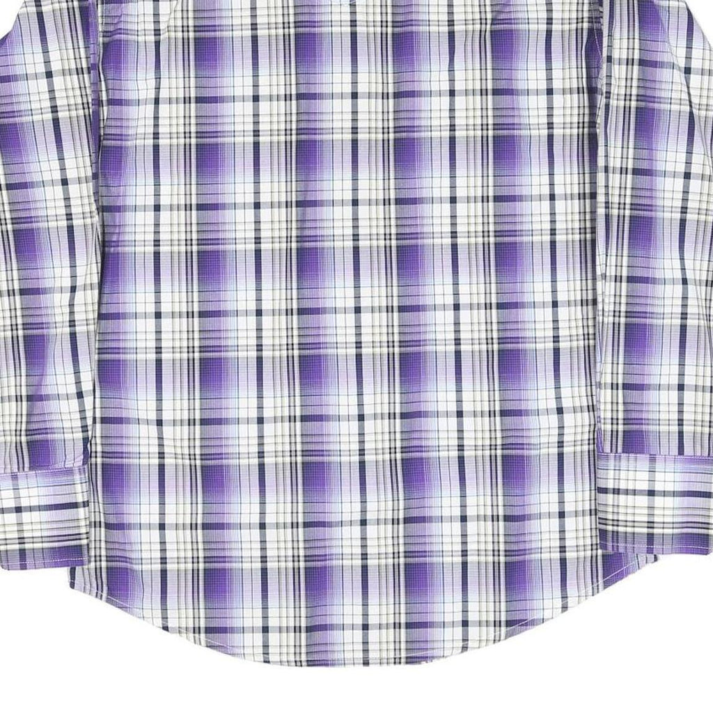 WRANGLER Mens Purple & White Check Shirt M Western Long Sleeve Button Fastening