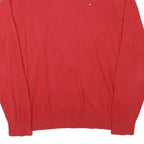 TOMMY HILFIGER Mens Red V-Neck Plain Jumper Cotton Blend M Classic Fit