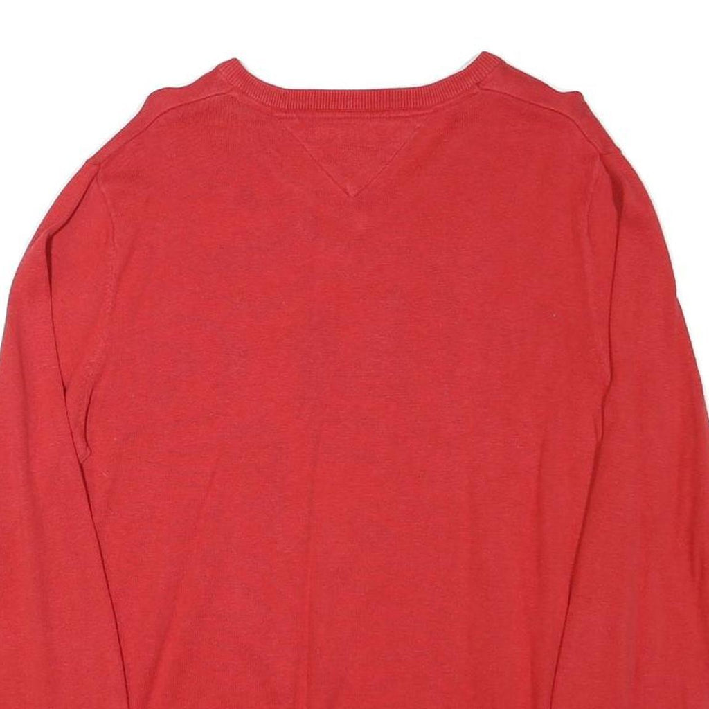 TOMMY HILFIGER Mens Red V-Neck Plain Jumper Cotton Blend M Classic Fit