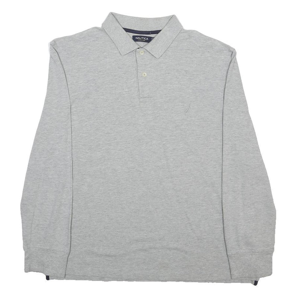 NAUTICA Mens Grey Long Sleeve Plain L Cotton Polo Shirt Classic Fit