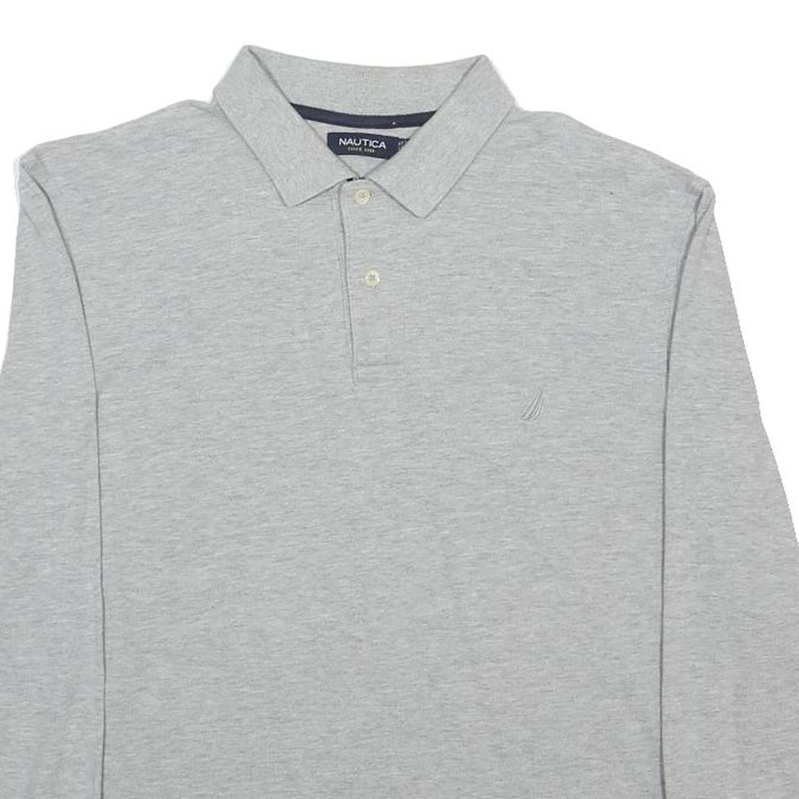 NAUTICA Mens Grey Long Sleeve Plain L Cotton Polo Shirt Classic Fit