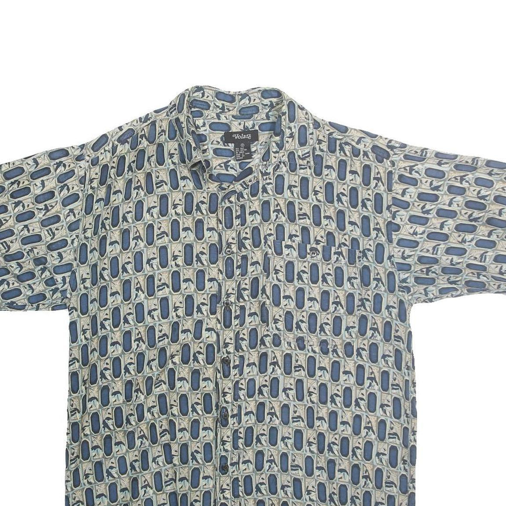 VOLARE Mens Blue Patterned Cotton Shirt M Short Sleeve Casual