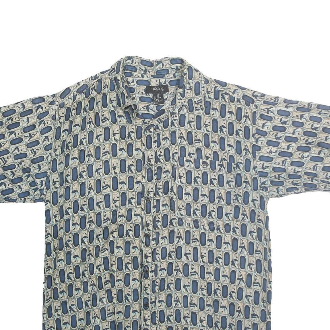 VOLARE Mens Blue Patterned Cotton Shirt M Short Sleeve Casual