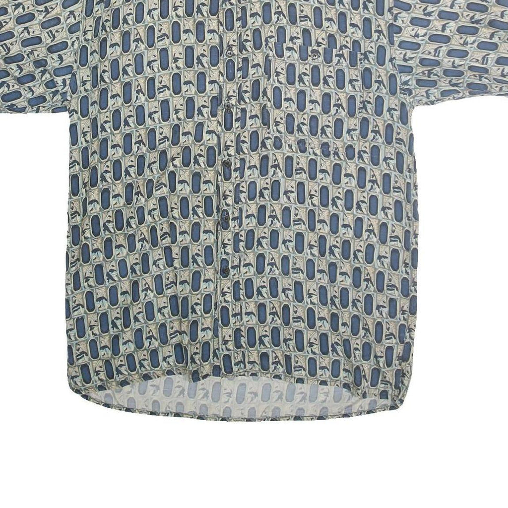 VOLARE Mens Blue Patterned Cotton Shirt M Short Sleeve Casual