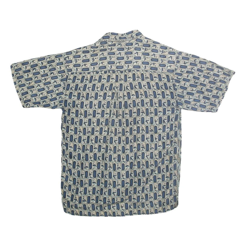 VOLARE Mens Blue Patterned Cotton Shirt M Short Sleeve Casual