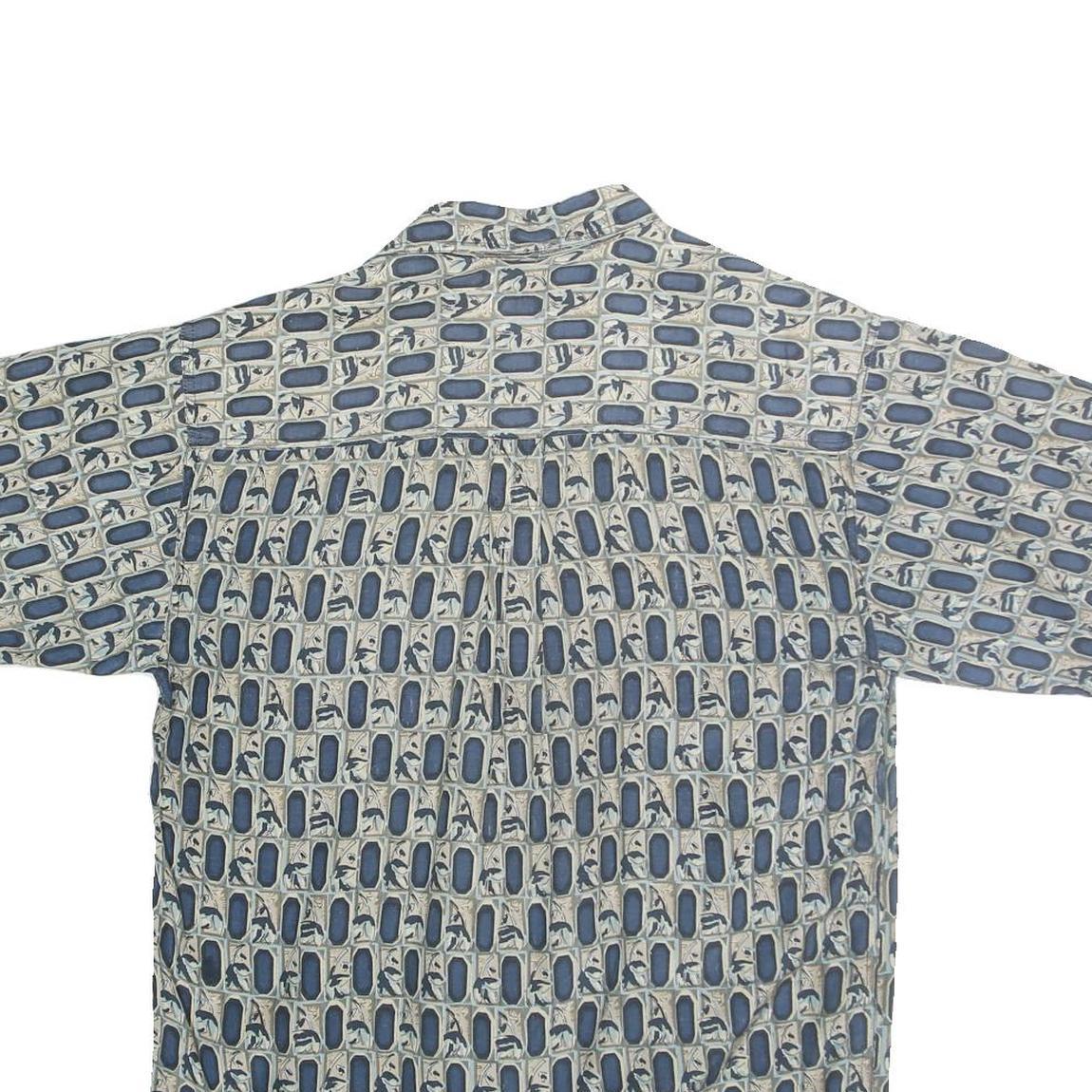 VOLARE Mens Blue Patterned Cotton Shirt M Short Sleeve Casual