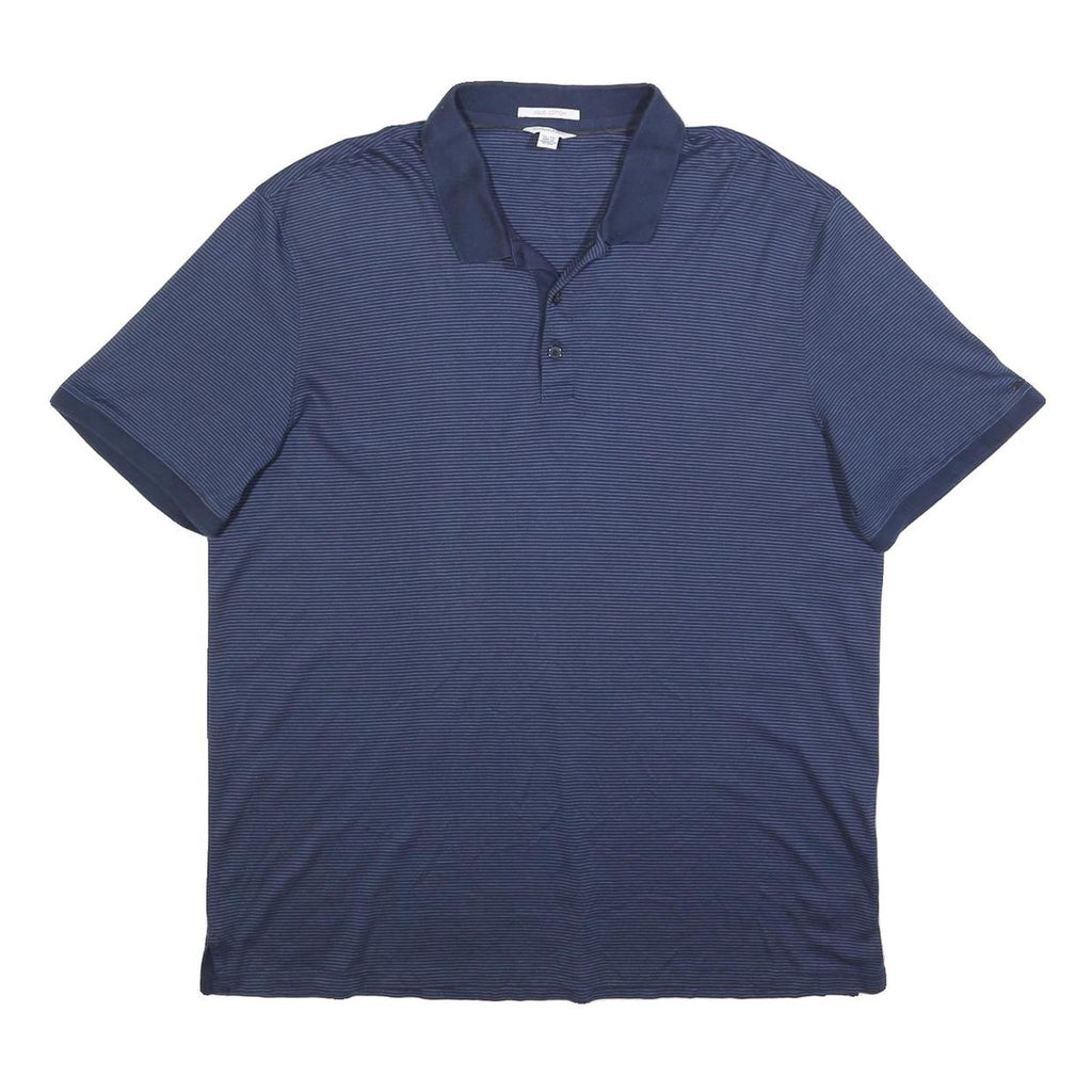 CALVIN KLEIN Mens Blue Short Sleeve Striped Polo Shirt XL Cotton Blend Casual