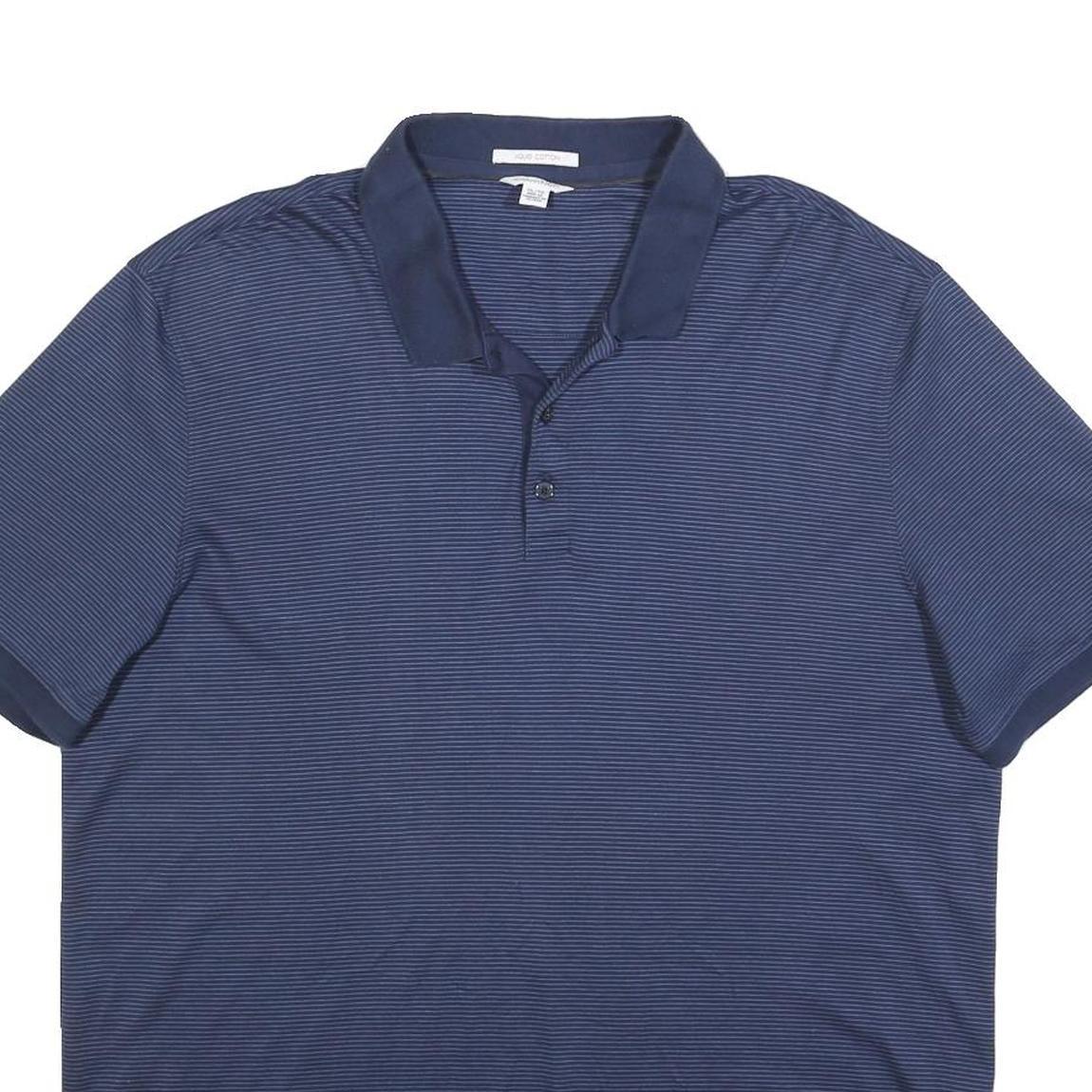 CALVIN KLEIN Mens Blue Short Sleeve Striped Polo Shirt XL Cotton Blend Casual