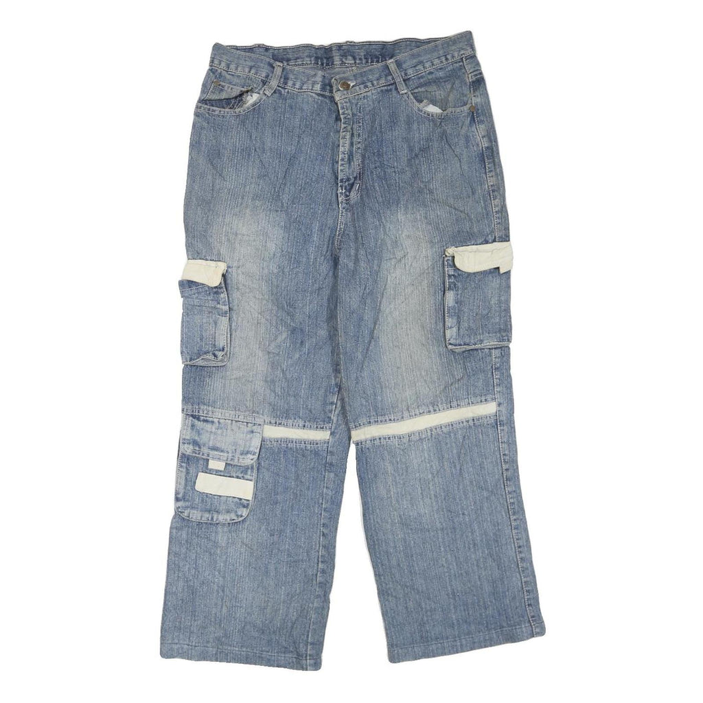 Mens Blue Cargo Regular Fit Cotton Blend Zip Denim Jeans W34 L25 Workwear