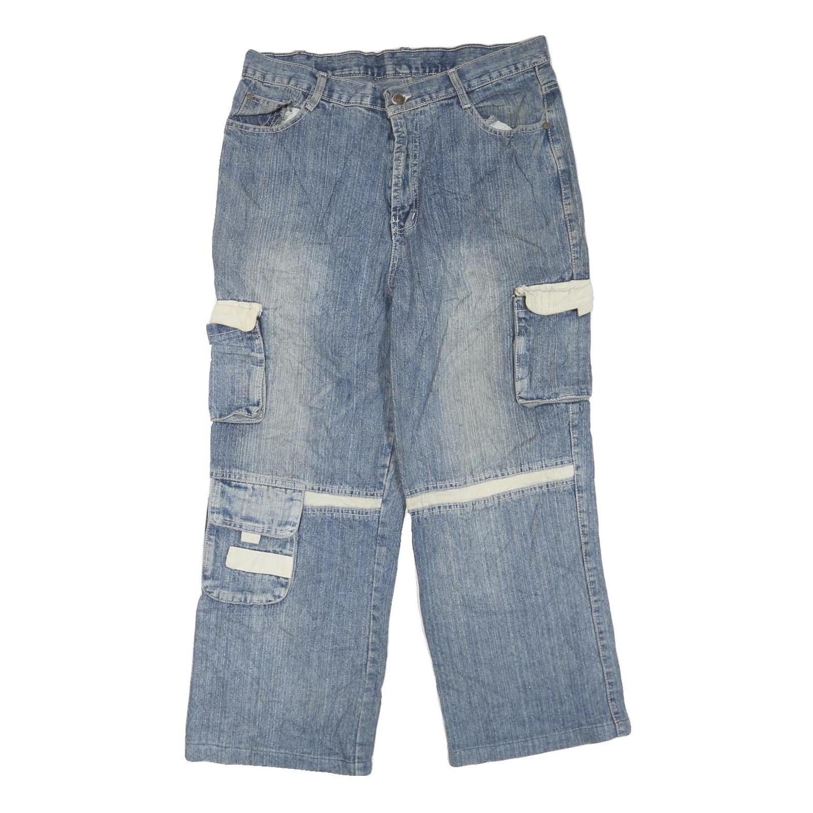 Mens Blue Cargo Regular Fit Cotton Blend Zip Denim Jeans W34 L25 Workwear