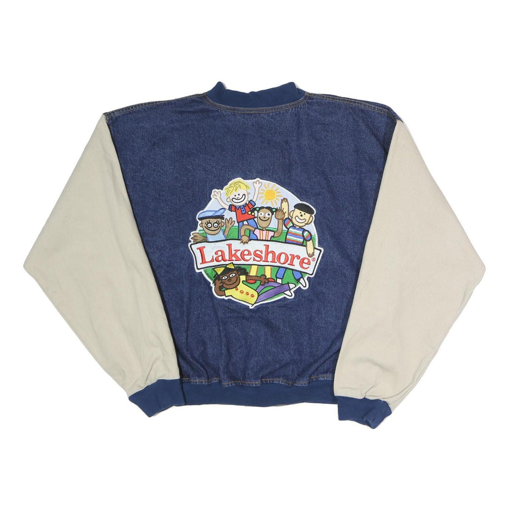 JII Mens Blue & Beige Lakeshore Button Cotton Denim Jacket L Casual Outerwear