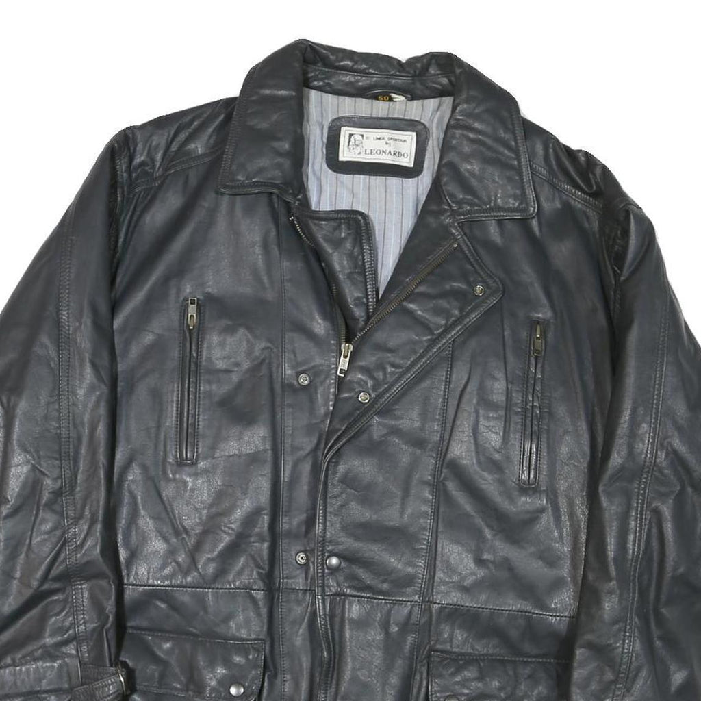 LEONARDO Womens Black Leather Button Jacket M Classic Outerwear