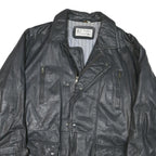 LEONARDO Womens Black Leather Button Jacket M Classic Outerwear