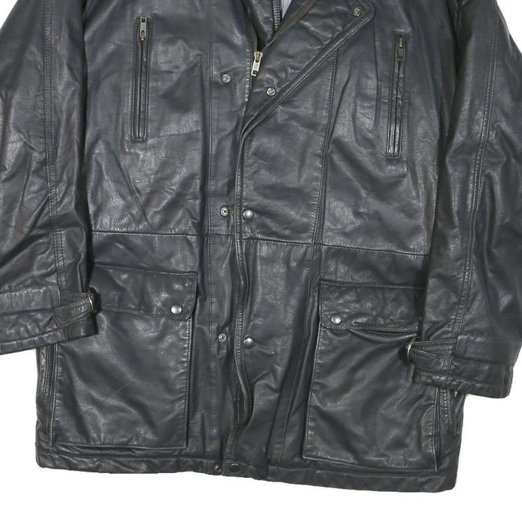 LEONARDO Womens Black Leather Button Jacket M Classic Outerwear