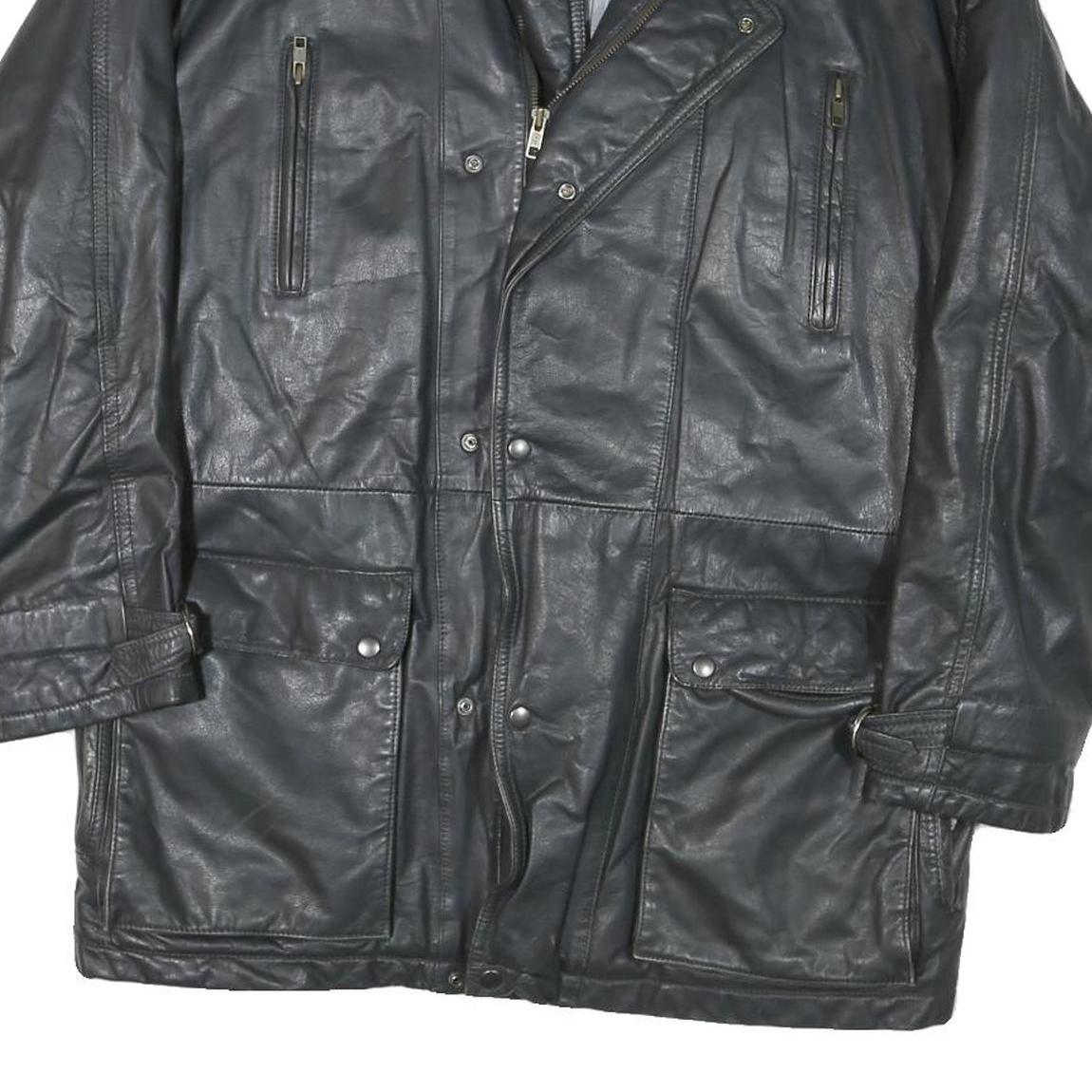 LEONARDO Womens Black Leather Button Jacket M Classic Outerwear
