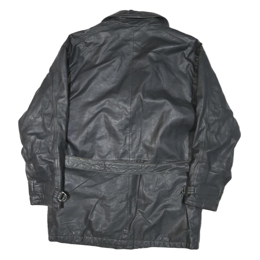 LEONARDO Womens Black Leather Button Jacket M Classic Outerwear