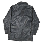 LEONARDO Womens Black Leather Button Jacket M Classic Outerwear