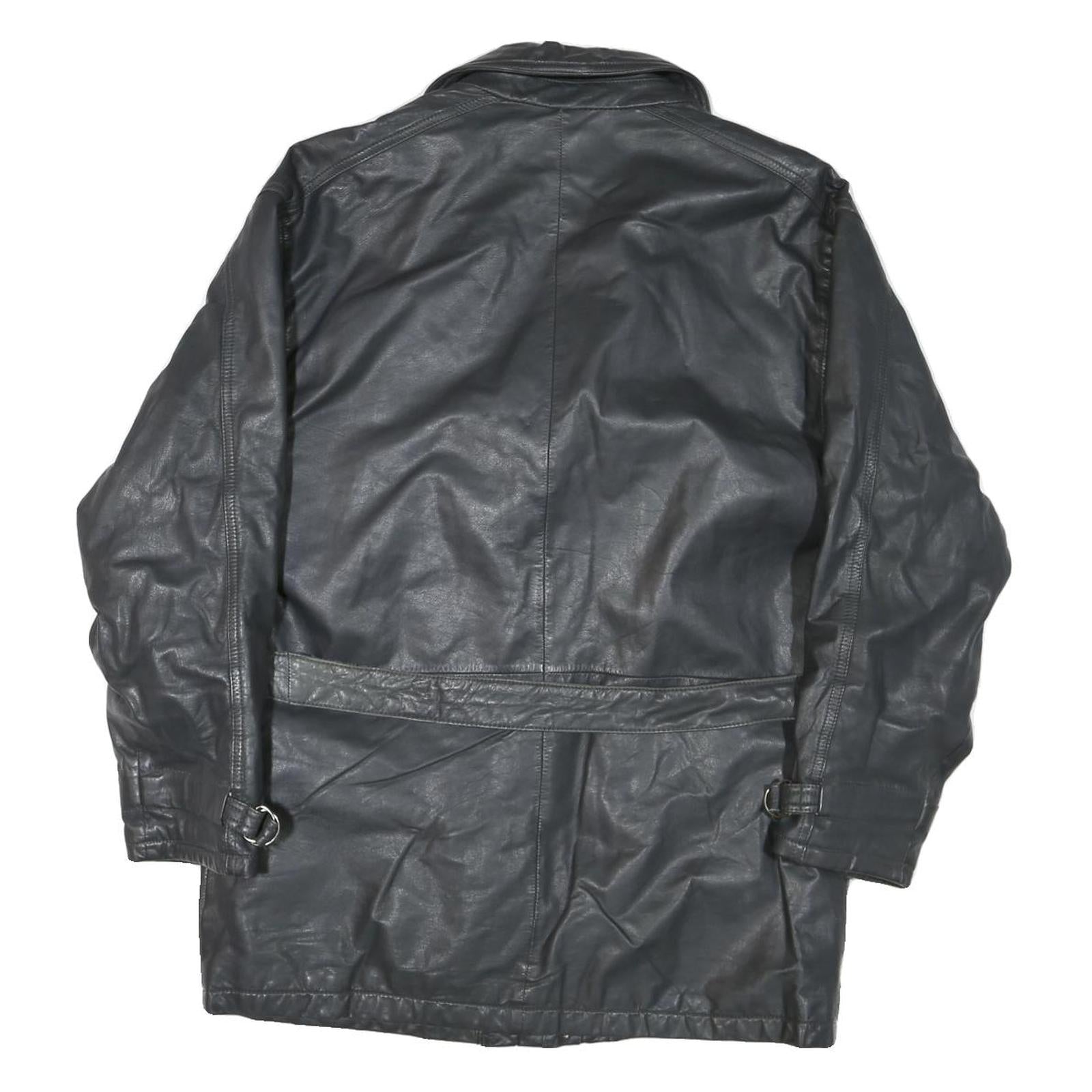 LEONARDO Womens Black Leather Button Jacket M Classic Outerwear