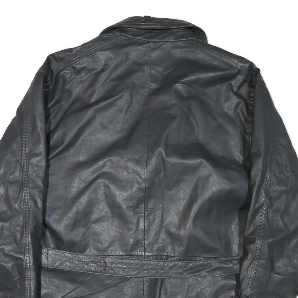 LEONARDO Womens Black Leather Button Jacket M Classic Outerwear