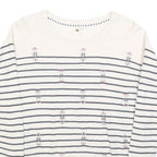 WHITE STUFF Womens Cream & Navy Patterned Cotton Blend Jumper Round Neck Basic
