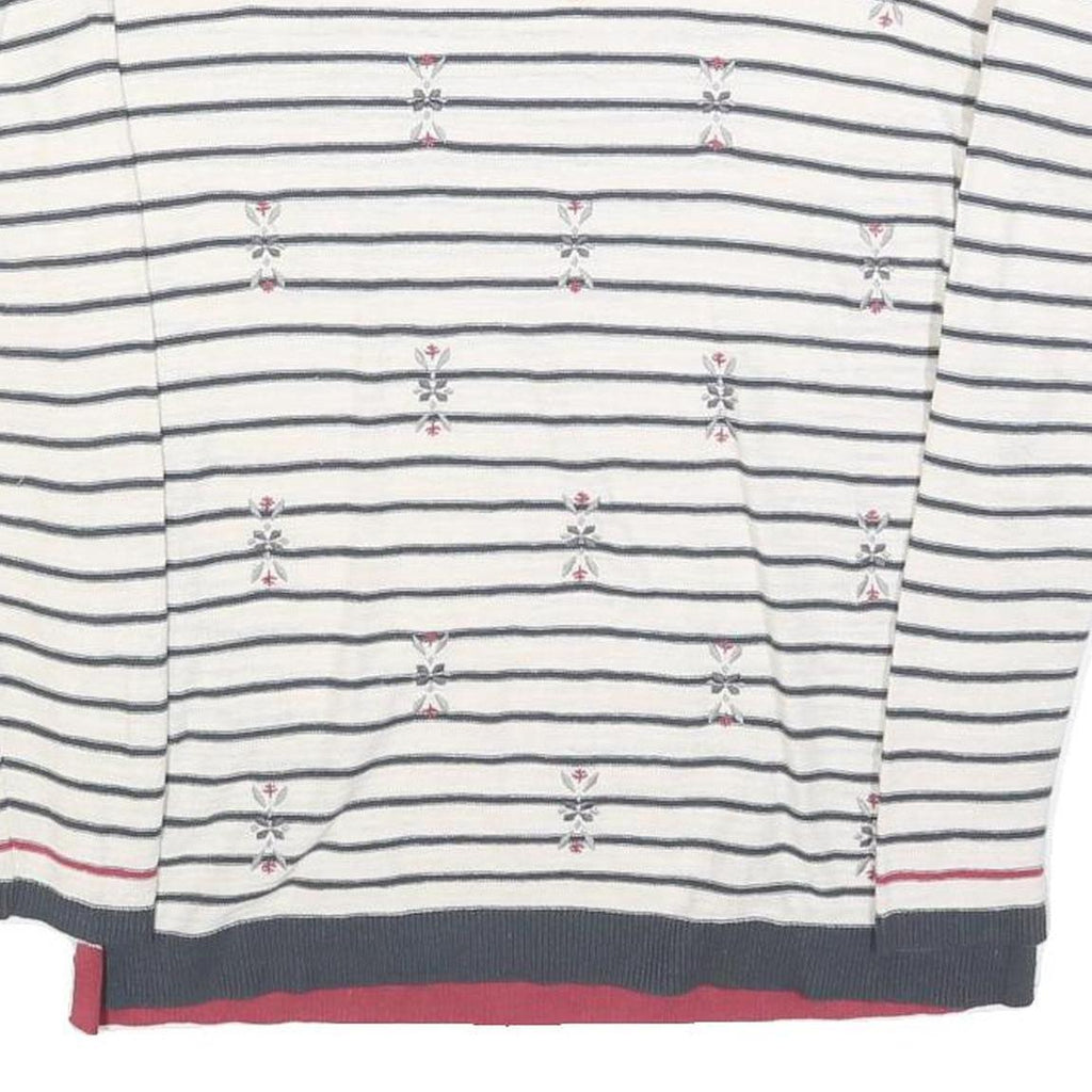 WHITE STUFF Womens Cream & Navy Patterned Cotton Blend Jumper Round Neck Basic