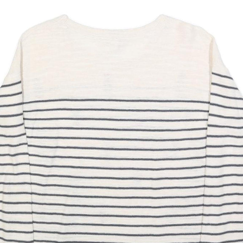 WHITE STUFF Womens Cream & Navy Patterned Cotton Blend Jumper Round Neck Basic