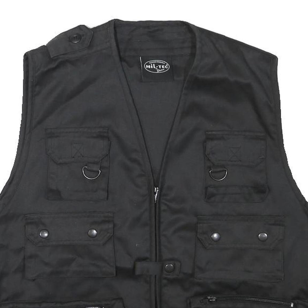 MIL-TEC Mens Black Utility Cotton Blend Vest M Pockets Casual Zip Fasten