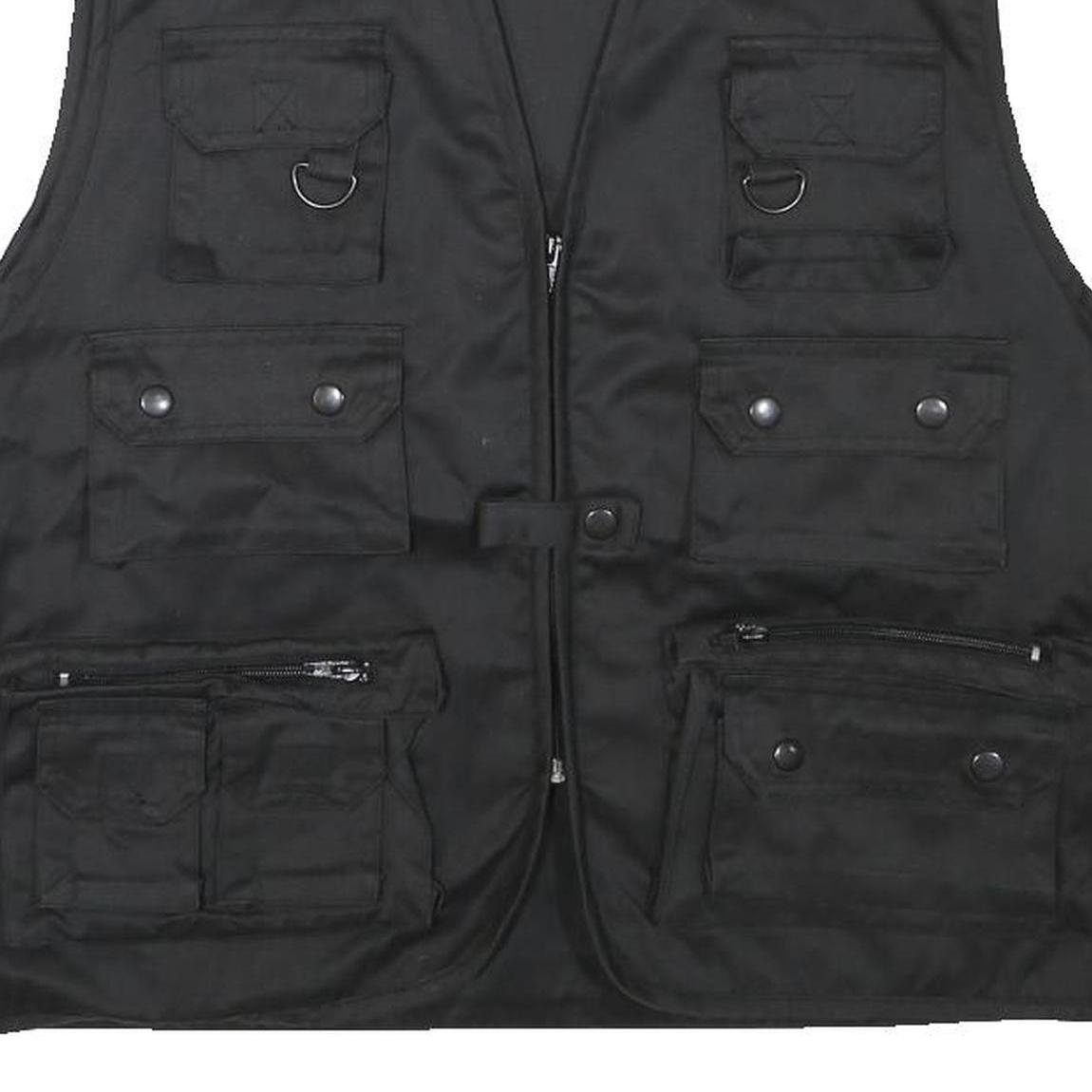 MIL-TEC Mens Black Utility Cotton Blend Vest M Pockets Casual Zip Fasten