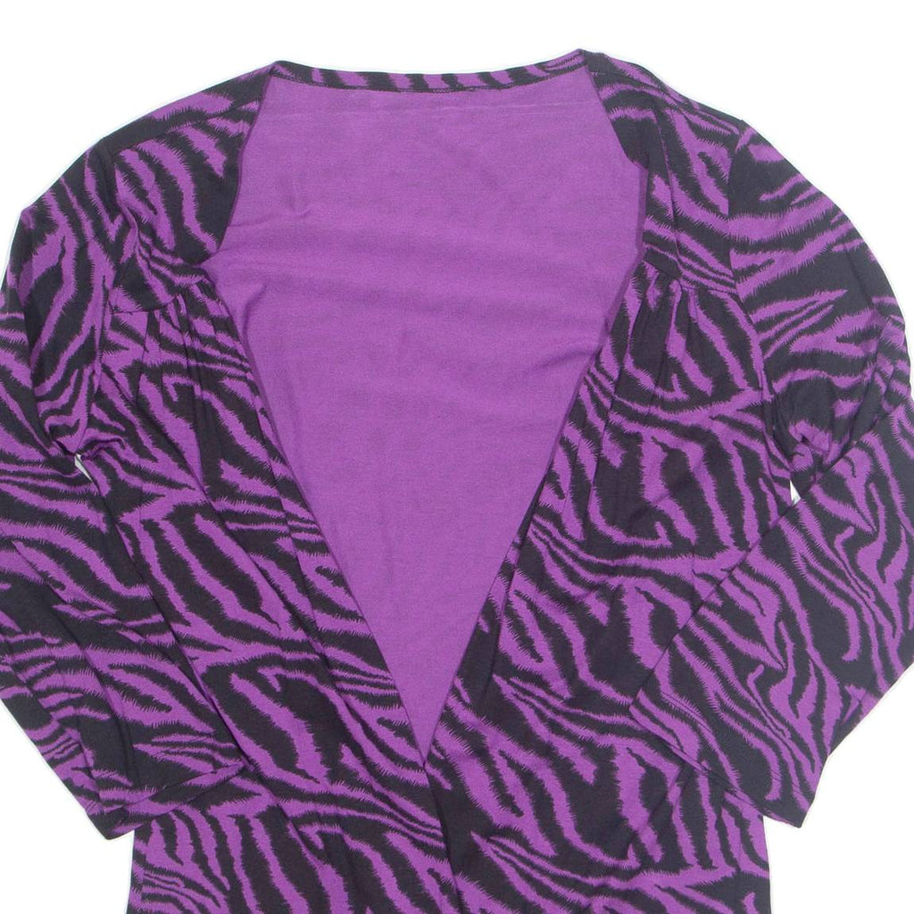 Open Womens Kimono Top Purple Long Sleeve Crazy Pattern M