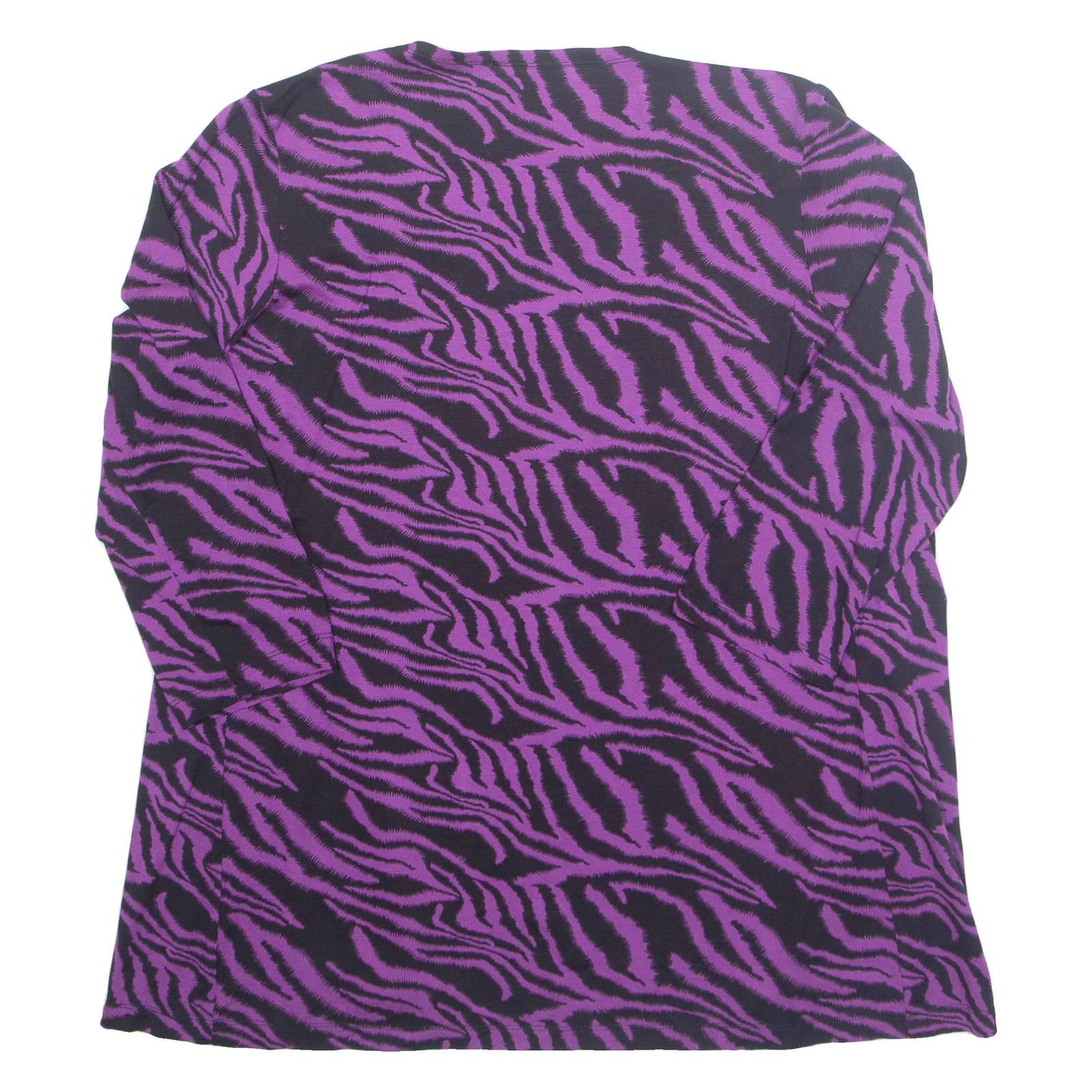 Open Womens Kimono Top Purple Long Sleeve Crazy Pattern M