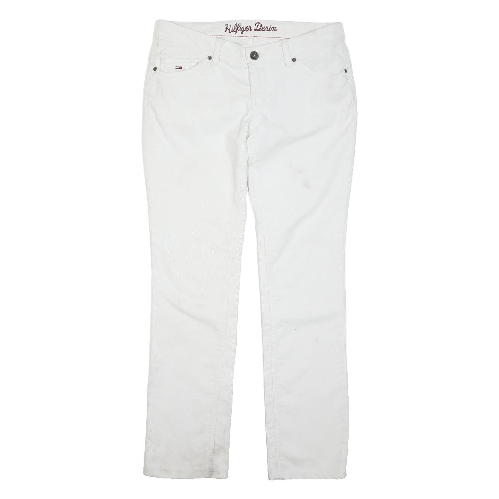 TOMMY HILFIGER Womens Cotton Blend White Classic Straight Trousers W30 L32