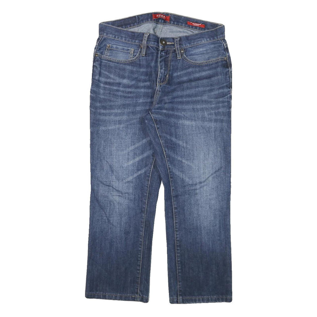 GUESS Mens Blue Regular Straight Denim Medium W31 L25 Zip Cotton Blend Jeans