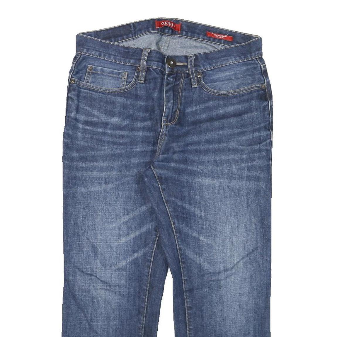 GUESS Mens Blue Regular Straight Denim Medium W31 L25 Zip Cotton Blend Jeans