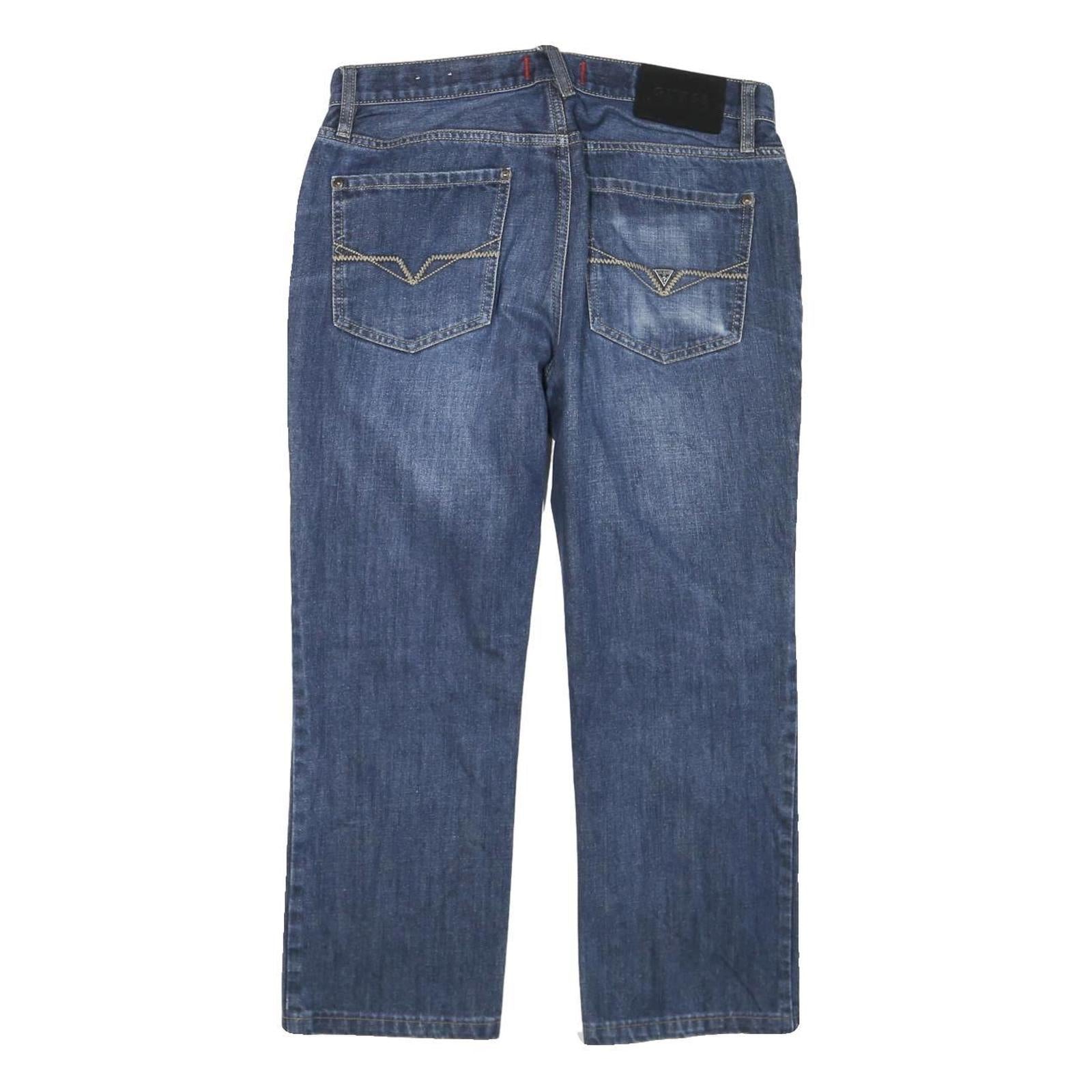 GUESS Mens Blue Regular Straight Denim Medium W31 L25 Zip Cotton Blend Jeans