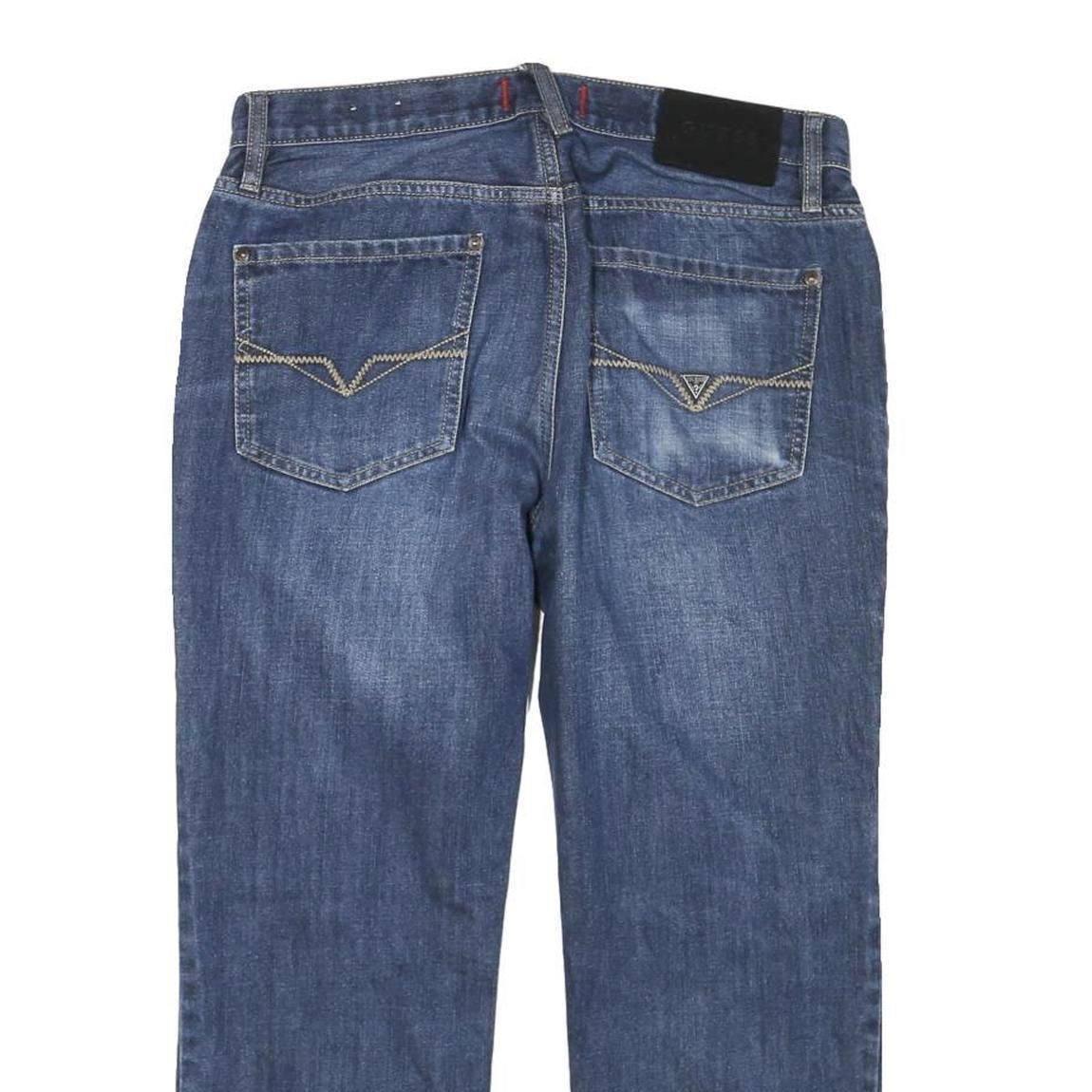 GUESS Mens Blue Regular Straight Denim Medium W31 L25 Zip Cotton Blend Jeans