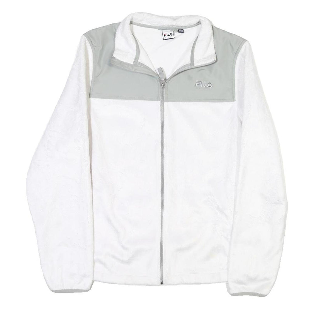FILA Womens White & Grey Zip Jacket L Polyester Blend Plain Sport Casual