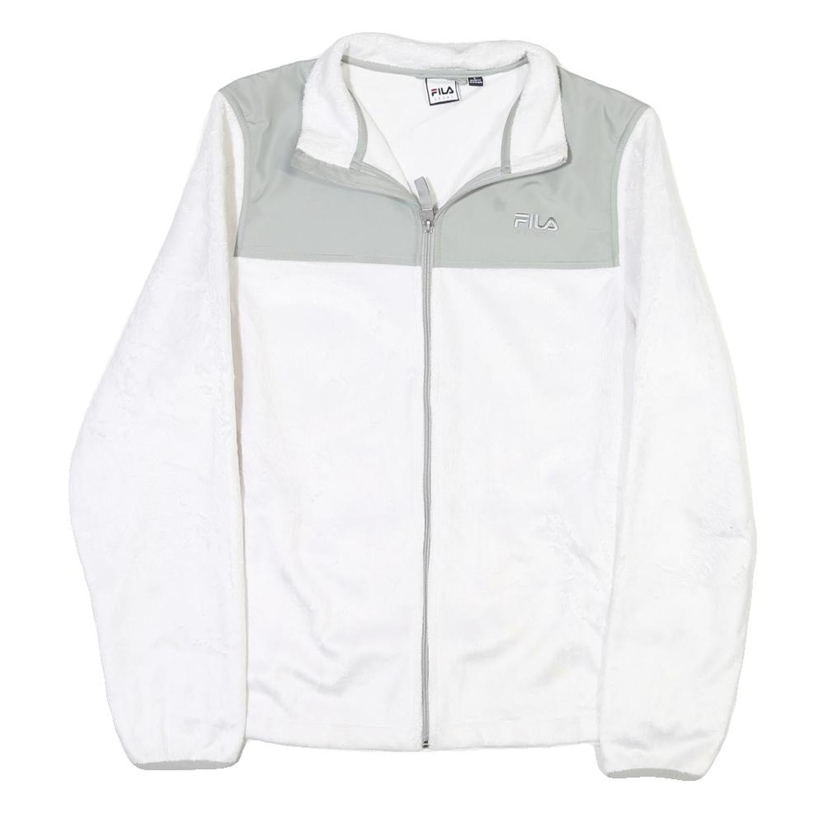 FILA Womens White & Grey Zip Jacket L Polyester Blend Plain Sport Casual