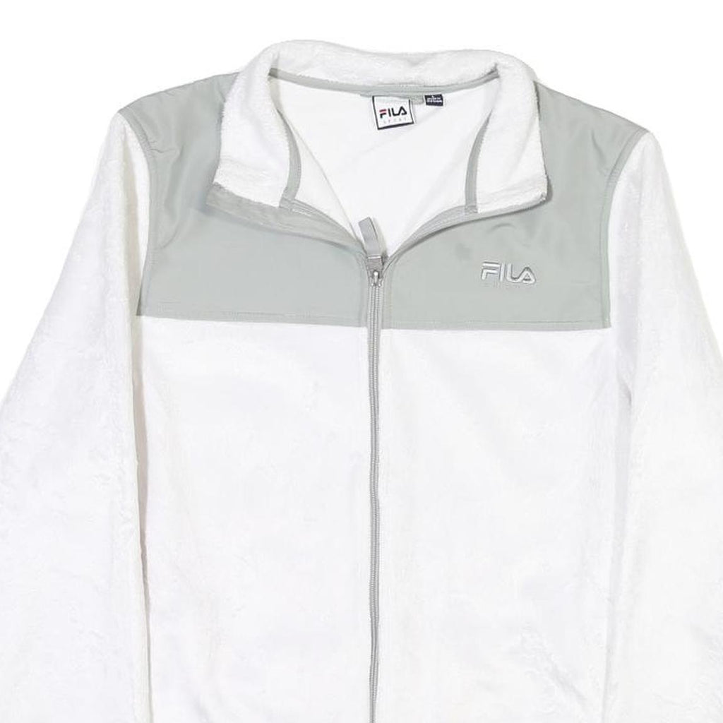 FILA Womens White & Grey Zip Jacket L Polyester Blend Plain Sport Casual
