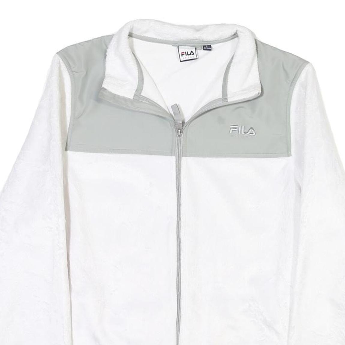 FILA Womens White & Grey Zip Jacket L Polyester Blend Plain Sport Casual