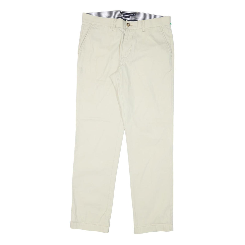TOMMY HILFIGER Mens Cotton Blend Beige Regular Fit Straight Trousers W32 L32