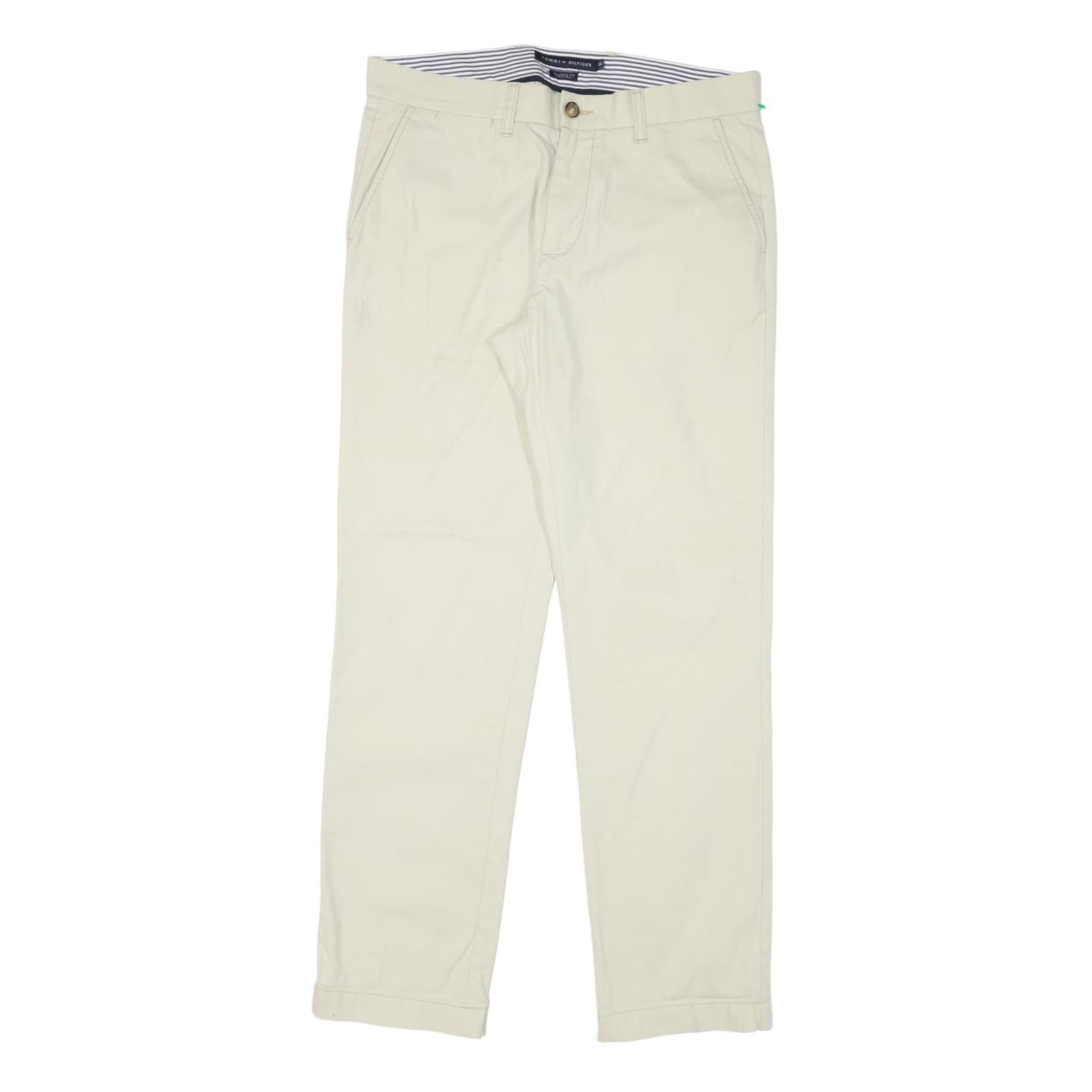 TOMMY HILFIGER Mens Cotton Blend Beige Regular Fit Straight Trousers W32 L32