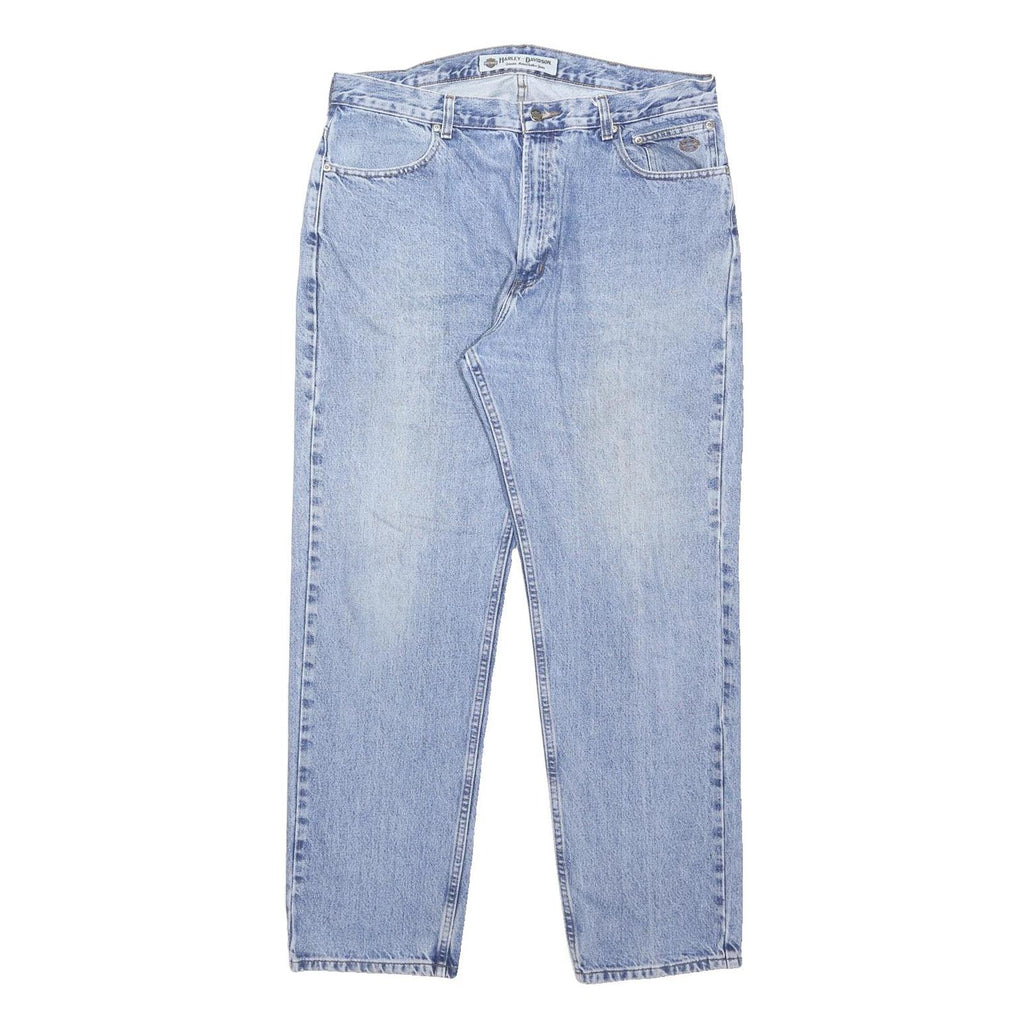 HARLEY DAVIDSON Mens Jeans Blue Loose Straight Denim Light W38 L32 Classic Zip