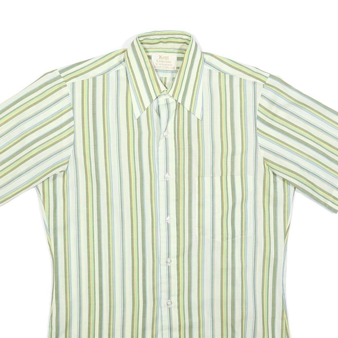 ARROW Mens Green & White Stripe Casual Shirt S Cotton Blend Lightweight