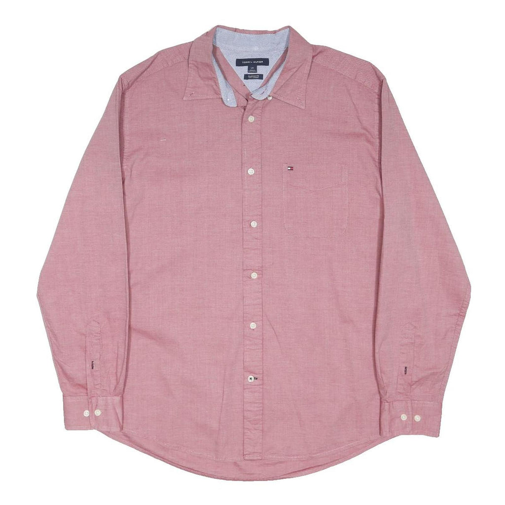 TOMMY HILFIGER Mens Pink Long Sleeve Shirt L Classic Button Cotton Blend