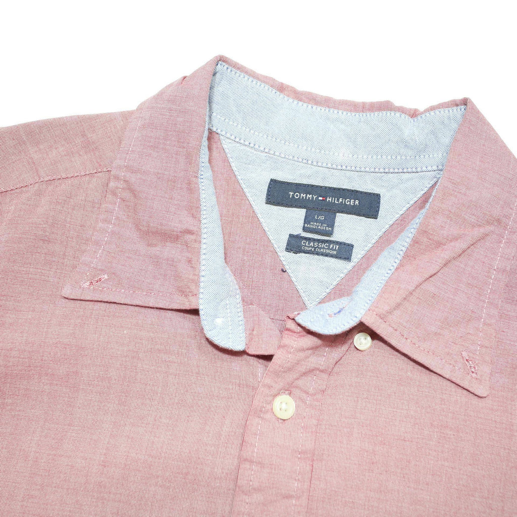 TOMMY HILFIGER Mens Pink Long Sleeve Shirt L Classic Button Cotton Blend