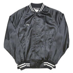 SPORTS MASTER Mens Black Satin Button Jacket L Nylon Retro Vintage Bomber
