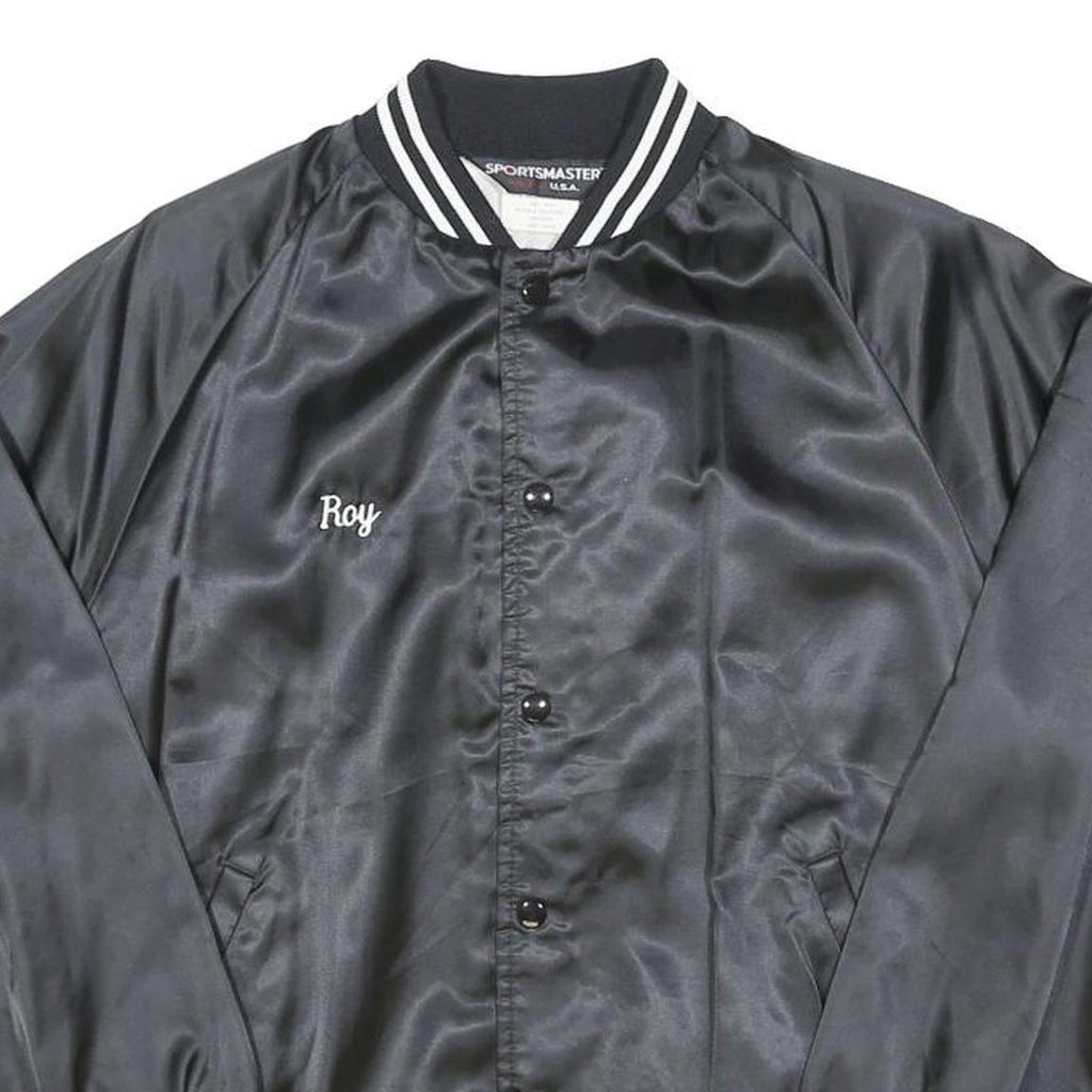 SPORTS MASTER Mens Black Satin Button Jacket L Nylon Retro Vintage Bomber