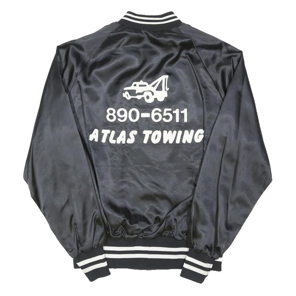 SPORTS MASTER Mens Black Satin Button Jacket L Nylon Retro Vintage Bomber
