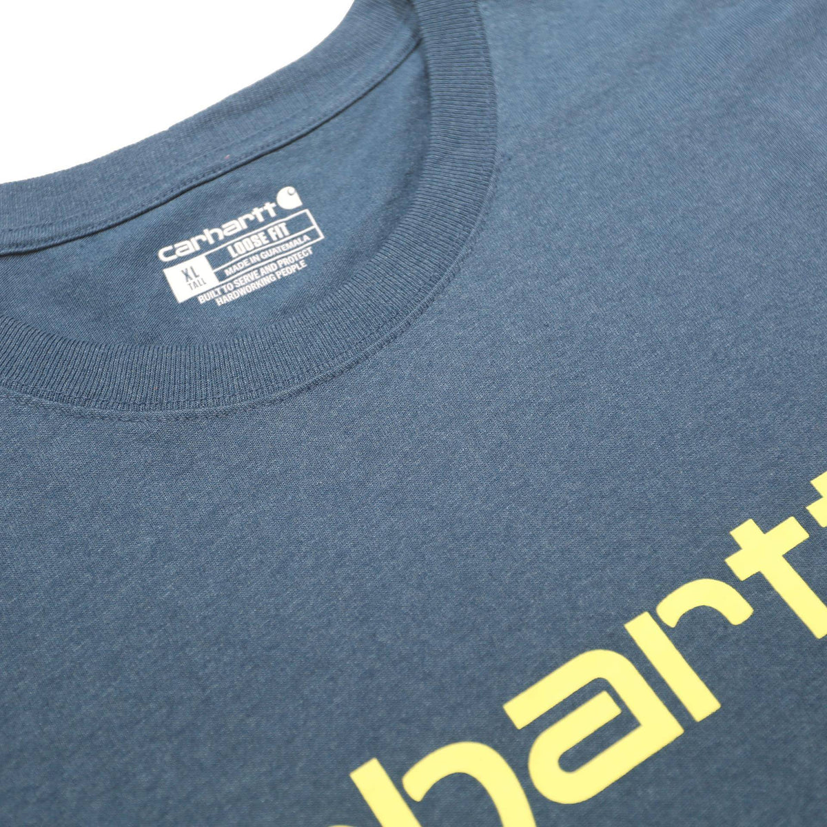 CARHARTT Mens Blue Yellow Logo Graphic T-Shirt XL Short Sleeve Crew Neck Casual