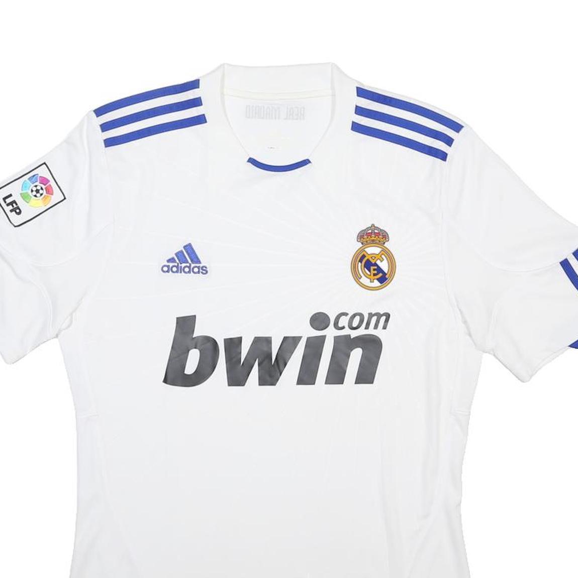 ADIDAS 2010-11 Real Madrid Home Mens White Blue Football Shirt S Short Sleeve